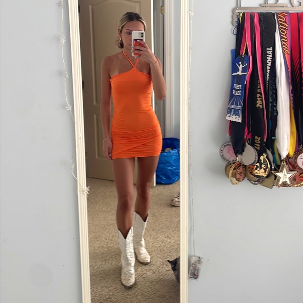 Orange halter dress